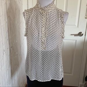 Saks Fifth Avenue Silk Sheer textured Polka Dot Sleeveless Top Size 10